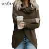 Autumn New Women Sweater Casual Loose Turtleneck Knitted Jumpers 2019 Long Batwing Sleeve Crocheted Pullovers Streetwear Winter