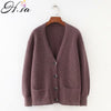 H.SA 2019 Women Cardigans Sweater V neck Solid Loose Knitwear Single Breasted Casual Knit Cardigan Outwear Winter Jacket Coat