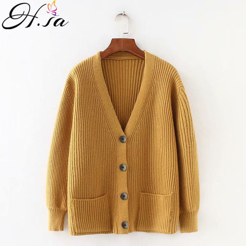 H.SA 2019 Women Cardigans Sweater V neck Solid Loose Knitwear Single Breasted Casual Knit Cardigan Outwear Winter Jacket Coat