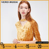 Vero Moda hollow out V-neck Velet Autumn T shirt |3183T1501
