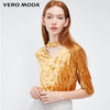 Vero Moda hollow out V-neck Velet Autumn T shirt |3183T1501