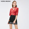 Vero Moda hollow out V-neck Velet Autumn T shirt |3183T1501