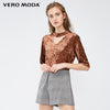 Vero Moda hollow out V-neck Velet Autumn T shirt |3183T1501