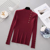 New Fashion Button Turtleneck Sweater Women Spring Autumn Solid Knitted Pullover Women Slim Soft Jumper Sweater Female Knit Tops